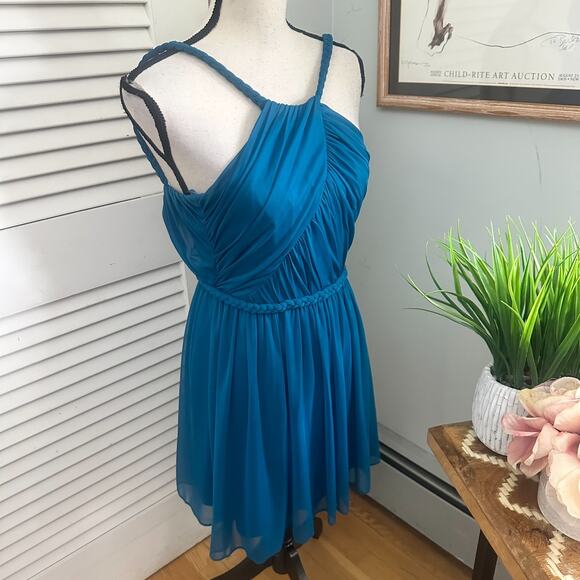 ADRIANNA PAPELL HAILEY LOGAN Womens Dress 1/2 Teal Blue Cocktail Halter Mini - Picture 3 of 10